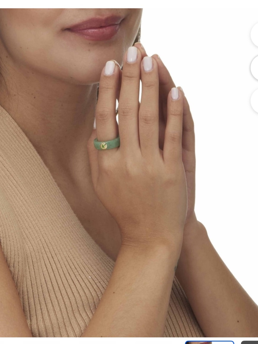 .56 TCW Round Genuine Peridot and Green Jade Ring in 14k Gold